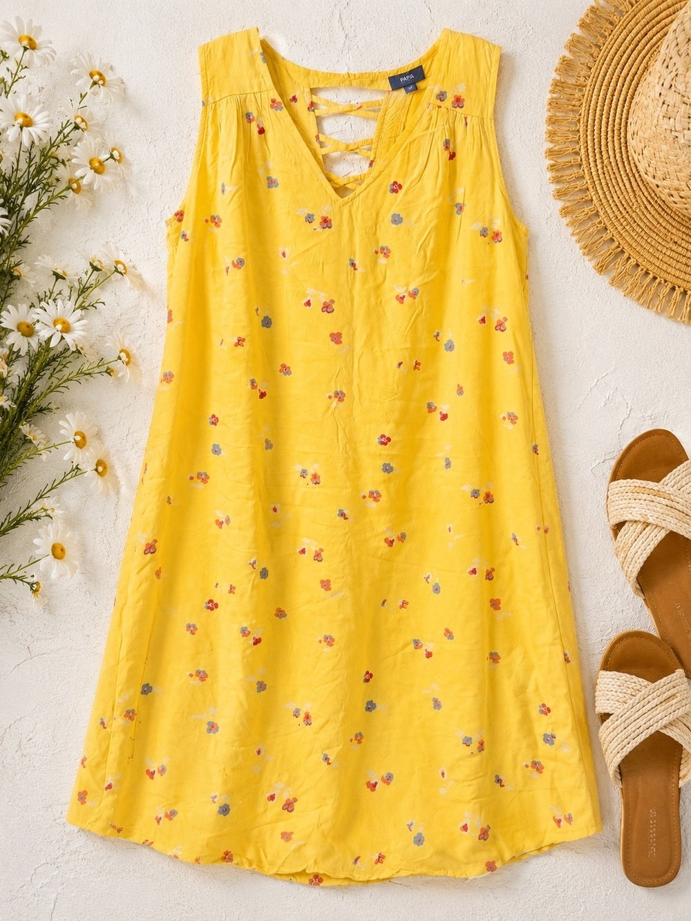 Denver Hayes Yellow Floral Sundress Oversized S
